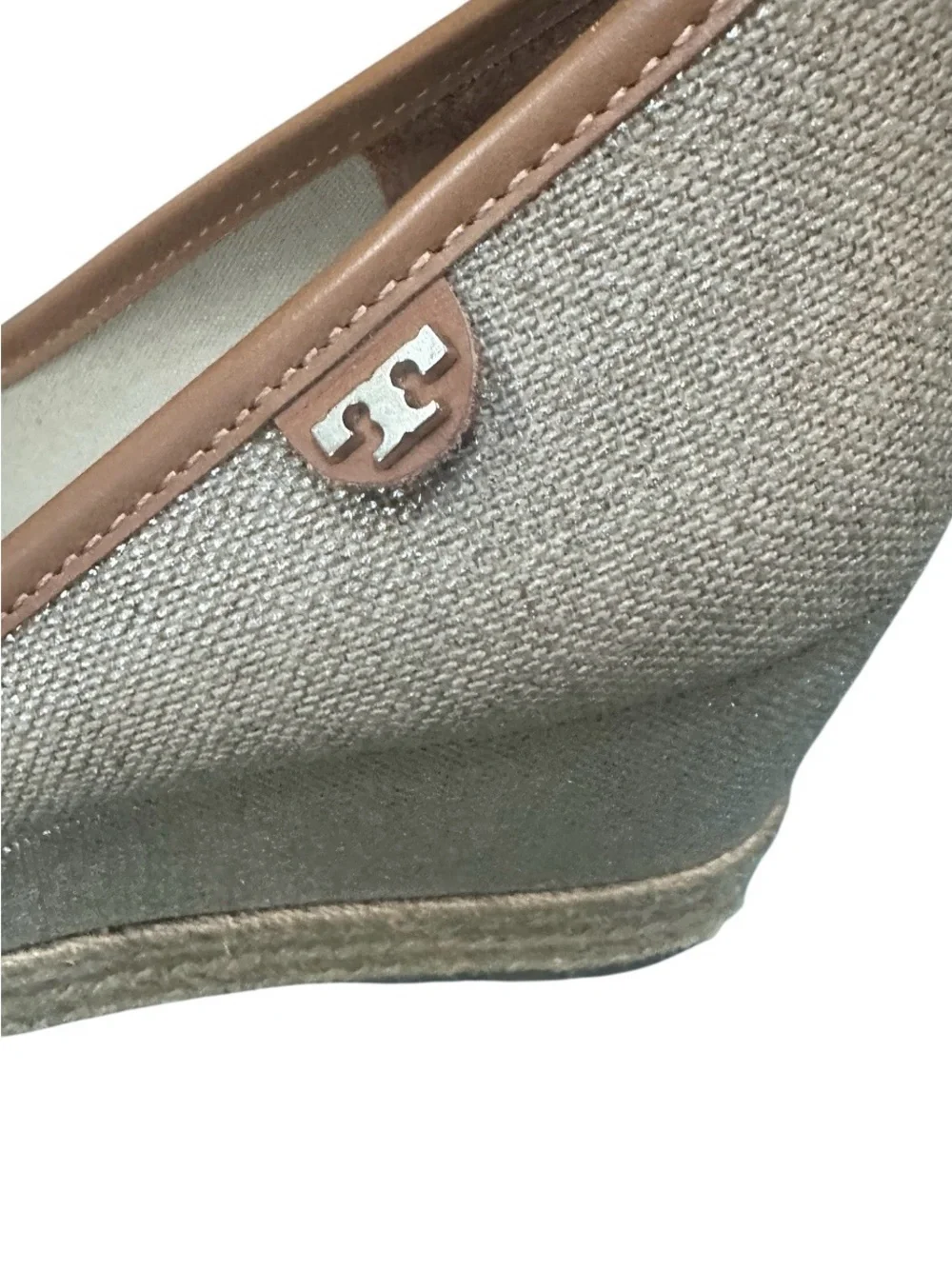 Tory Burch Tan Royal Majorca Wedge Peep Toe Espadrille Size 8 In EUC.